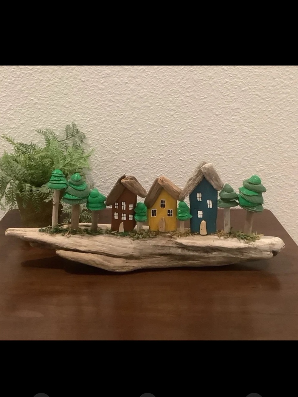 Driftwood Art, Painted Driftwood Houses And Seashell Trees ,Woodsy Coastal Decor